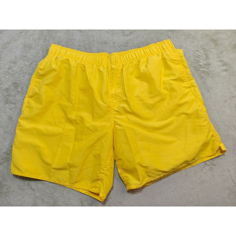 Mens Sz XXL Yellow Swim Trunks Mesh Liner Elastic Waist Board Shorts Pocket